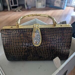 Elegant Brown Crocodile Pattern Clutch